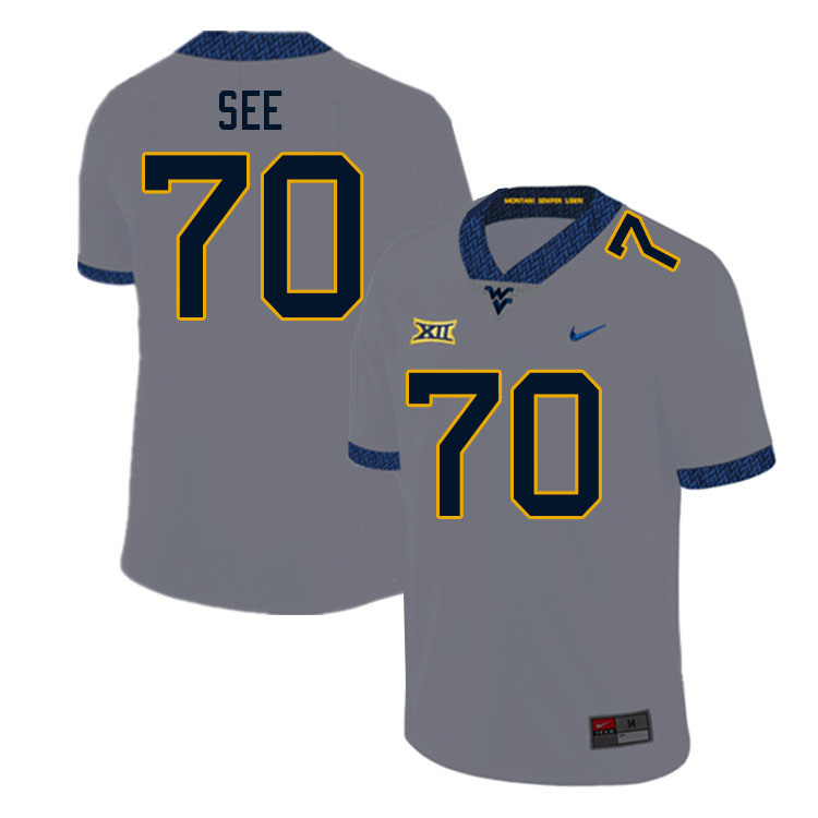 Men #70 Shaun See West Virginia Mountaineers College Football Jerseys Sale-Gray